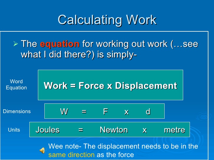 Lesson Note On CALCULATION INVOLVING WORK DONE - Basic Science JSS2