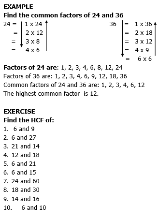 Lesson Note On Highest Common Factor (hcf) - Mathematics Primary 4 